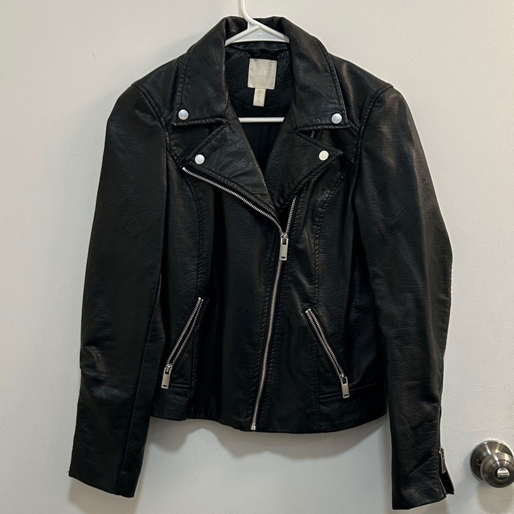 H&M Black Leather Jacket with Silver Accents